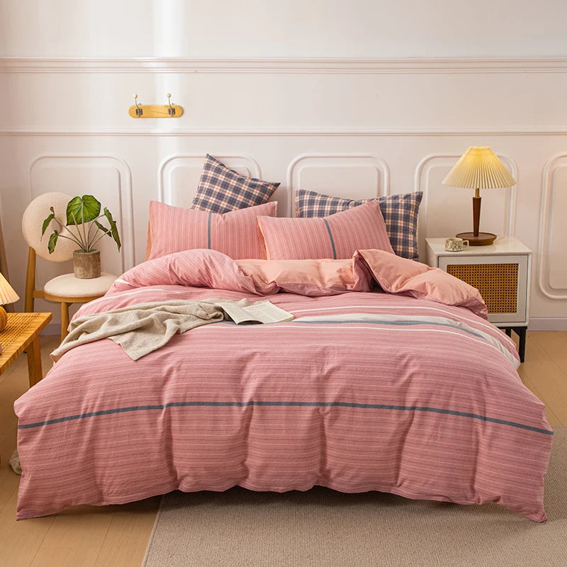 housse de couette en coton à carreaux pour lit double