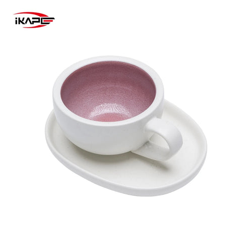 Tasse latte ceramique avec soucoupe style minimal 270ml