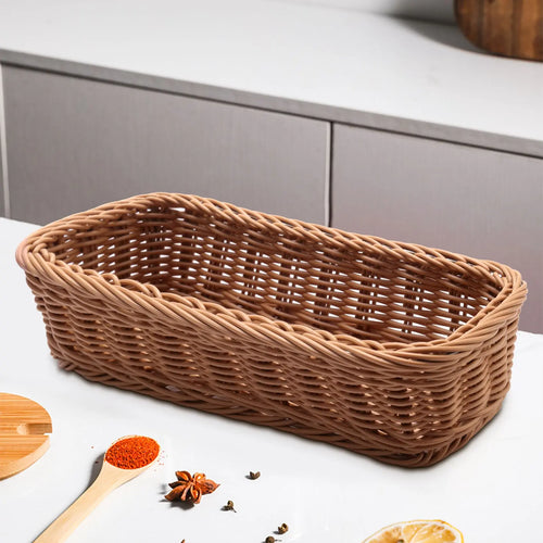 Desktop Cutlery Storage Basket Woven Basket Restaurant Tableware Drain Storage Box Tableware Storage Basket, Brown - vue 2 sur 7