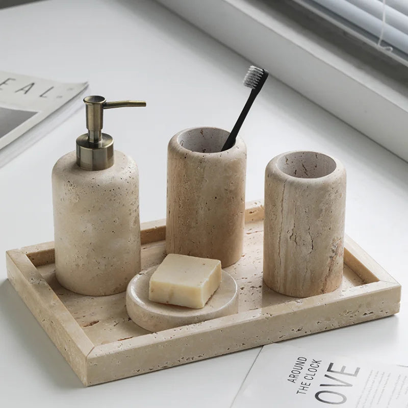 ensemble d'accessoires en marbre pour salle de bain - vue 3 sur 8