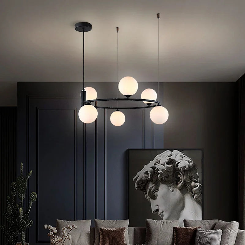 Minimalist white glass chandelier for modern interior decor - vue 2 sur 12