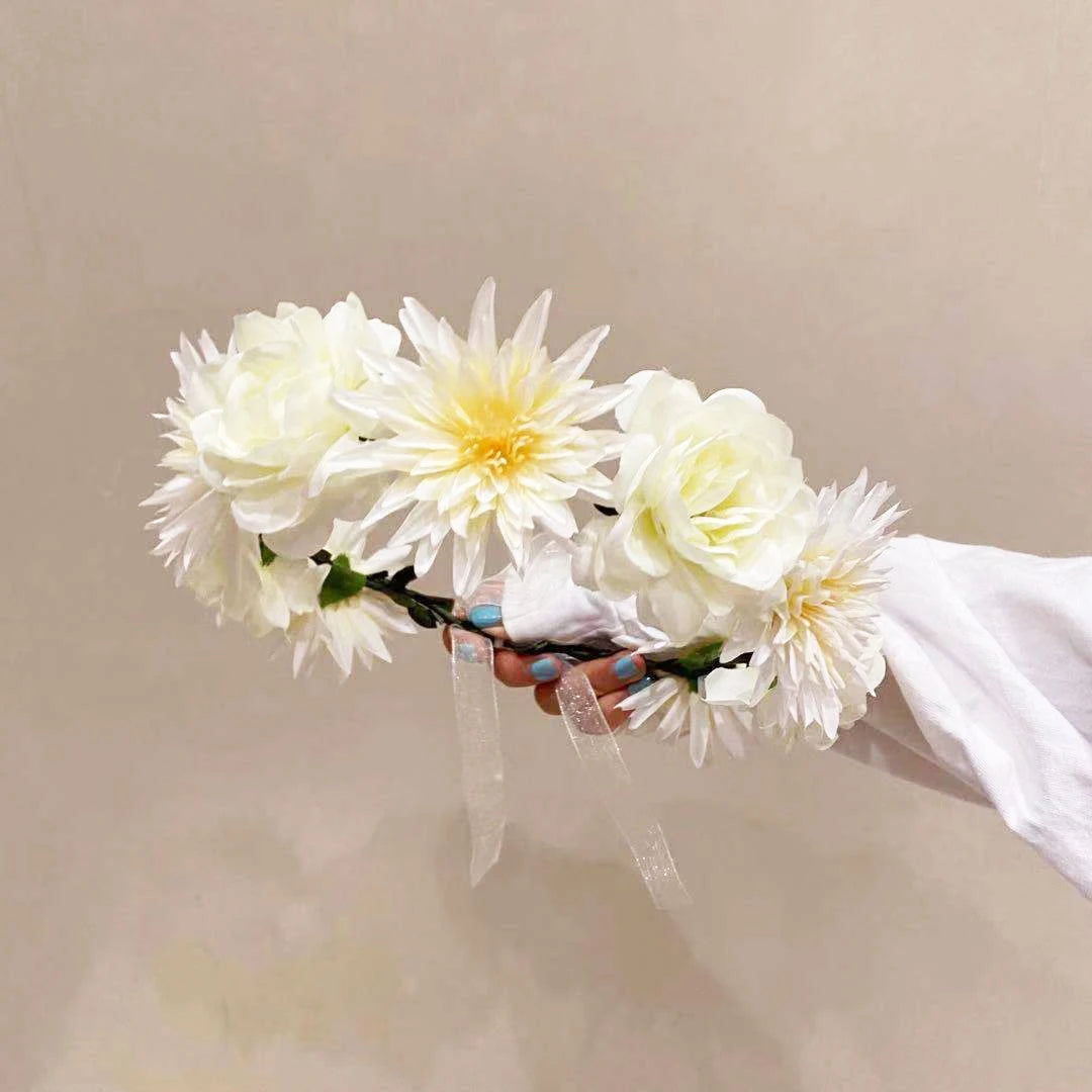 bandeau de cheveux floral bohème couronne de mariée décoratif - vue 9 sur 9
