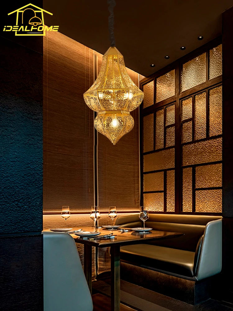 suspension vintage asiatique design doré pour bar et restaurant - vue 6 sur 8