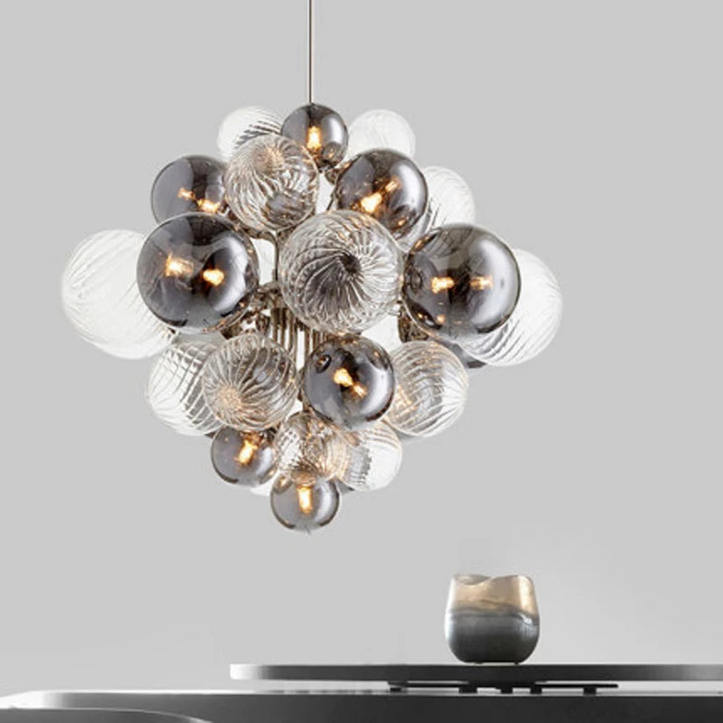 lustre nordique créatif en fer et bulles de verre - vue 7 sur 10