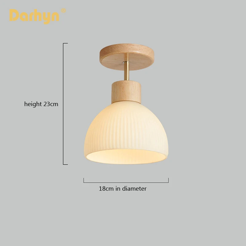 lustre en bois simple avec abat-jour en verre - vue 4 sur 12