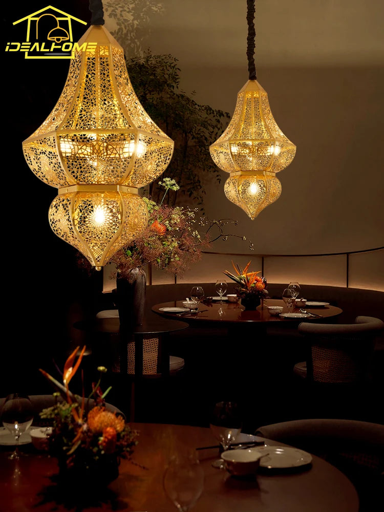 suspension vintage asiatique design doré pour bar et restaurant - vue 4 sur 8