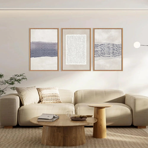 3 Pcs/Set Retro Neutral Abstract Frameless Canvas Wall Art, Bohemian Line Wall Decoration, Modern Blue and White Wall Painting, - vue 2 sur 5