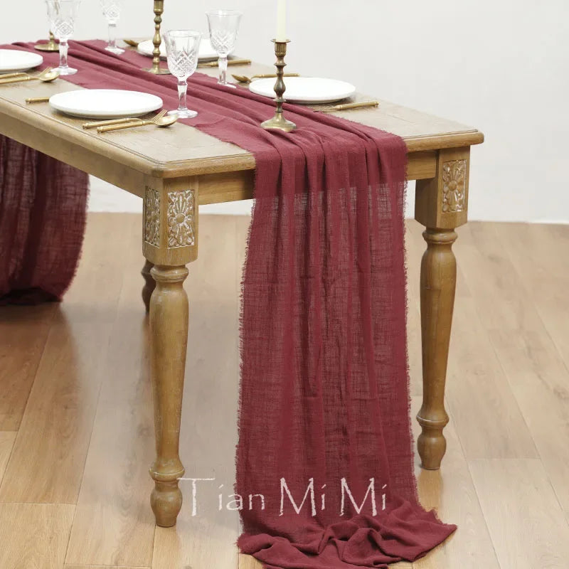 Chemin de table gaze coton rétro bohème mariage décoration