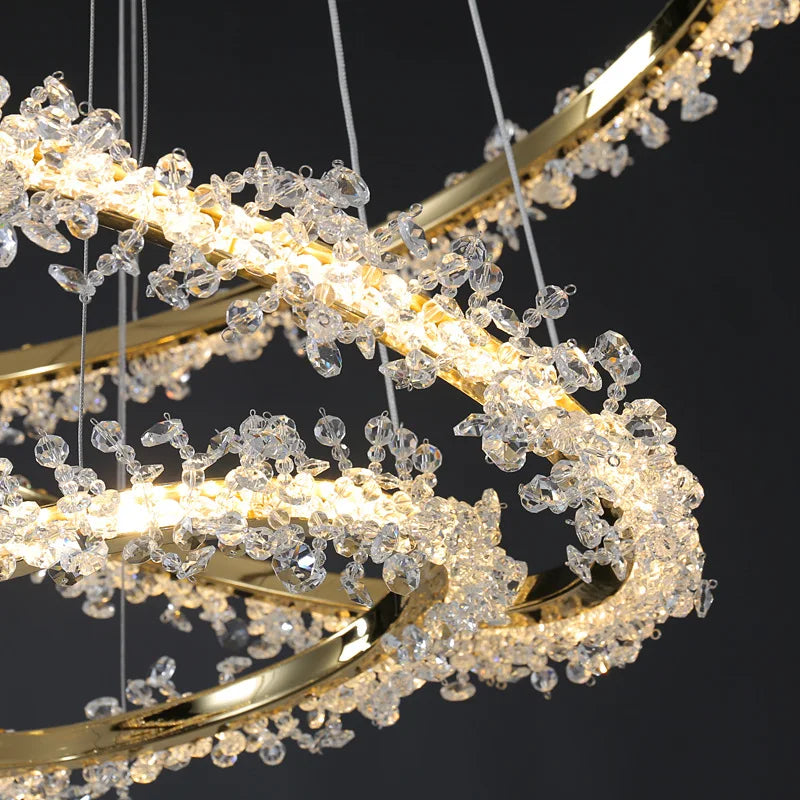 lustre moderne de luxe en cristal éclairage led annulaire variable - vue 7 sur 17