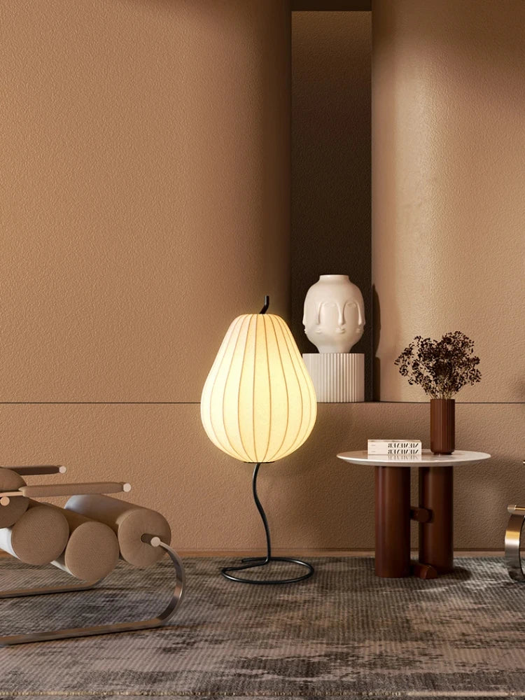 lampe de sol japonaise en soie design poire élégante et moderne - vue 6 sur 8