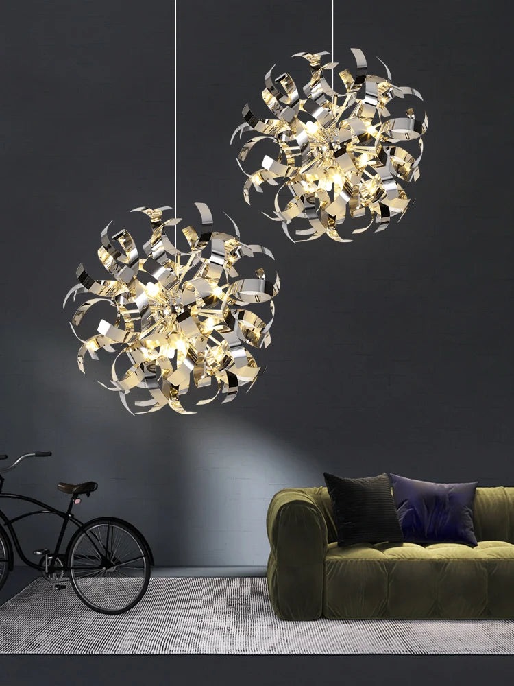 lustre post-moderne de luxe en acier inoxydable pour hôtel - vue 5 sur 8