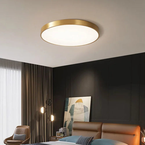 Minimalist brass LED ceiling light with remote control - vue 2 sur 10