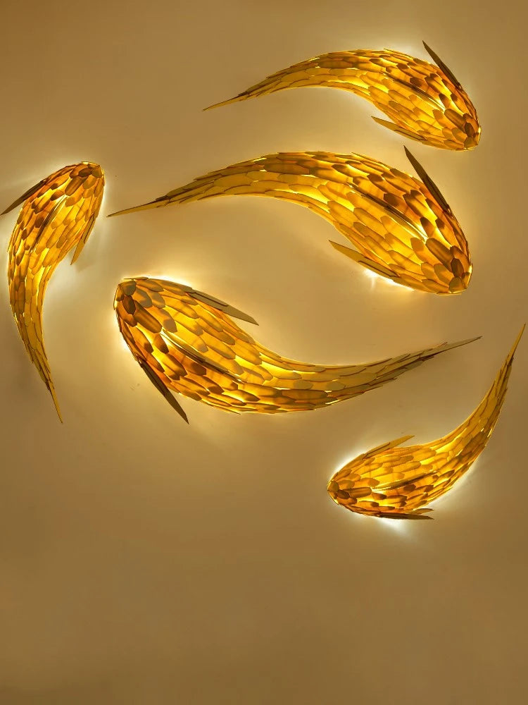 applique murale led bambou design nordique tissée main forme poisson