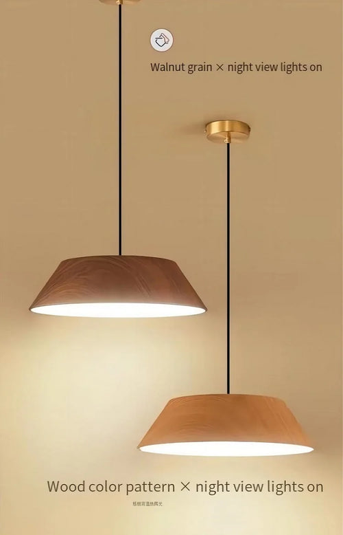 Nordique imple noyer Grain couleur bois Grain LED lustre japonais salle à manger barre lampe Wabi Sabi Art café table suspension