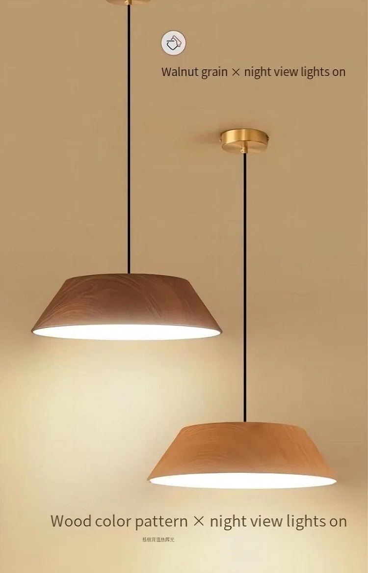 Nordique imple noyer Grain couleur bois Grain LED lustre japonais salle à manger barre lampe Wabi Sabi Art café table suspension