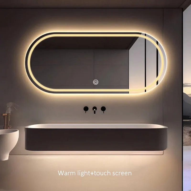miroir intelligent elliptique lumineux anti-buée trois couleurs mural - vue 16 sur 18