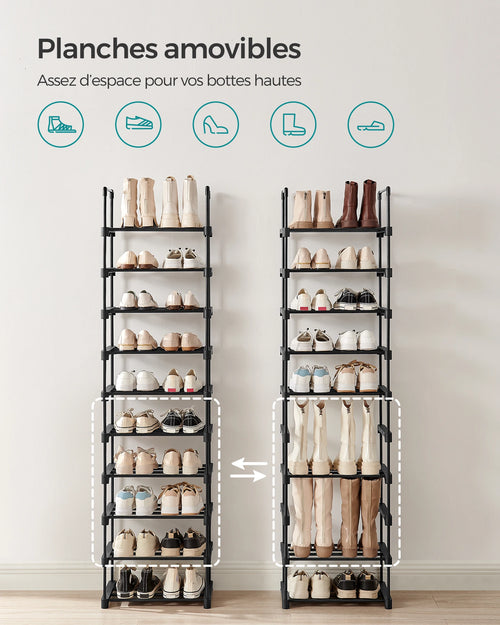 SONGMICS Shoe Rack, 10-Tier Metal Shoe Storage Organizer, Customizable Design, Metal Frame, Space-Saving Rack - vue 3 sur 7
