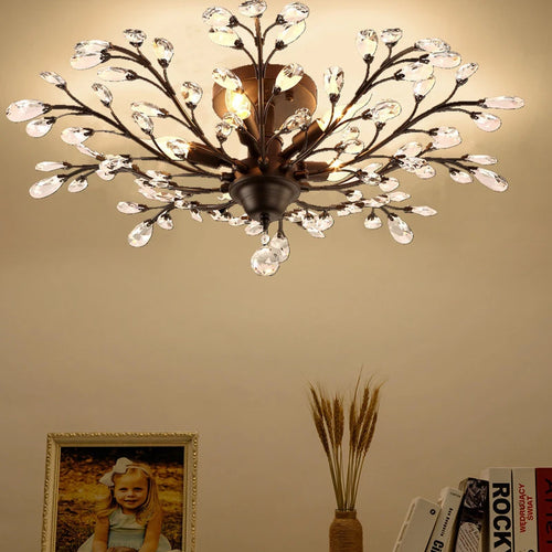lustre vintage en métal noir avec suspensions en cristal pour intérieur moderne - vue 5 sur 6