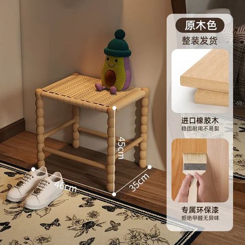 Creative Gourd Stool, French Woven Solid Wood Stool, Household Shoe Changing Stool, Living Room Sofa Side Shelf - vue 14 sur 13