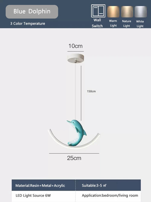 suspension led enfant motif dauphin et ours - vue 8 sur 9