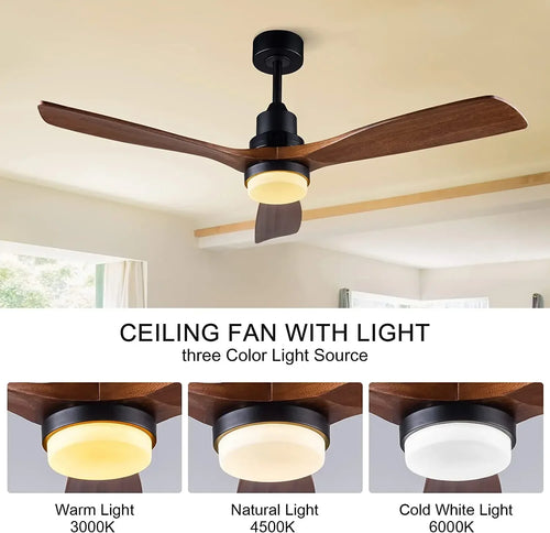 ventilateur de plafond bois 3 pales avec lumière et télécommande - vue 6 sur 8