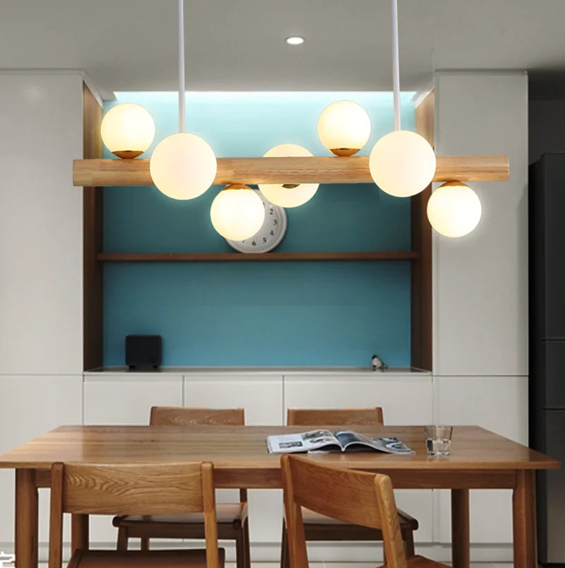 lustre en bois éclairage suspendu style moderne minimaliste - vue 5 sur 13