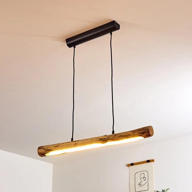 lustre japonais rétro en bois massif pour restaurant - vue 6 sur 7