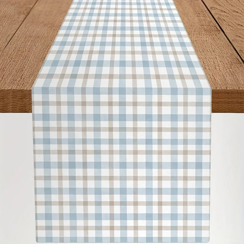 Chemin de table en lin motif carreaux maison