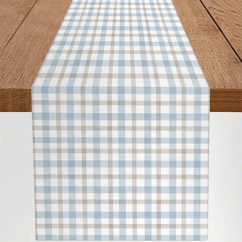 Chemin de table en lin motif carreaux maison