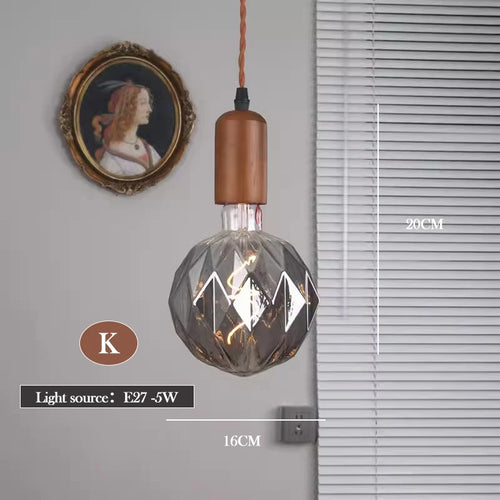 lustre en verre d'art rétro en bois massif créatif pour décoration intérieure - vue 12 sur 25