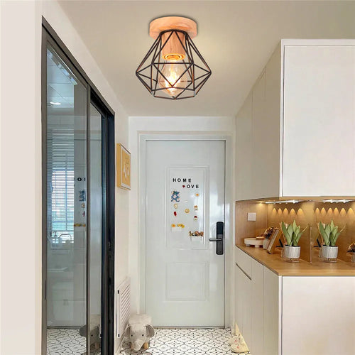 E27 plafonnier fer bois plafonnier nordique moderne Mini lampe pour salon chambre cuisine décoration luminaire - vue 3 sur 8