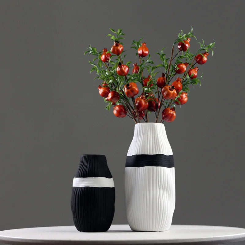 vase en céramique à rayures pour fleurs séchées décoratif - vue 7 sur 11