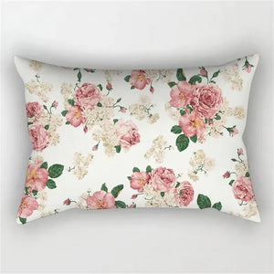 Decorative cushion cover with rainbow and red pink flowers pattern