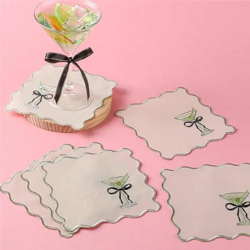 Serviette de table vintage broderie festonnée tissu lavable