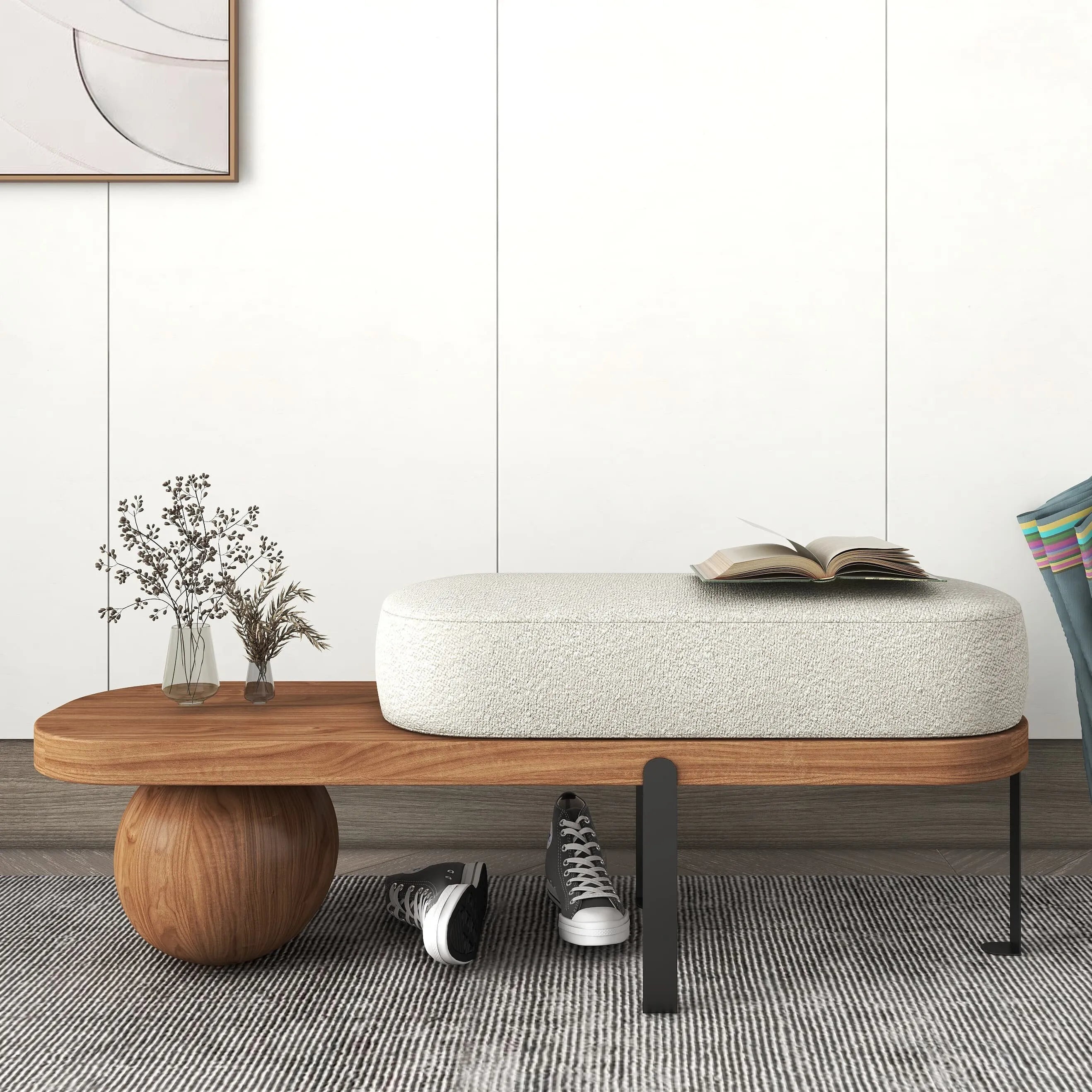 tabouret nordique en bois massif pour chaussures et repos - vue 4 sur 27
