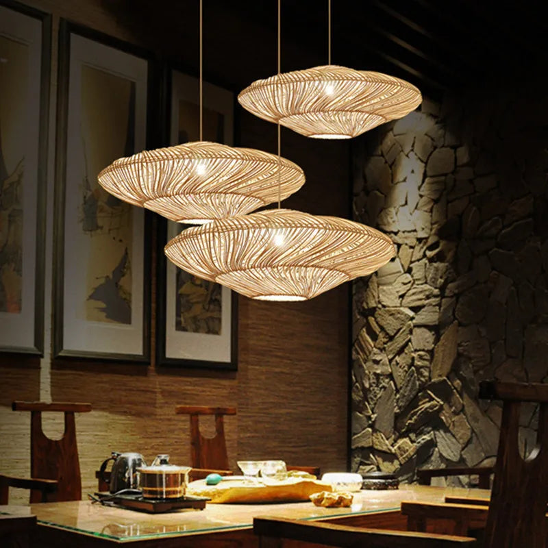 suspension en rotin japonais design ovni pour décoration moderne - vue 4 sur 7