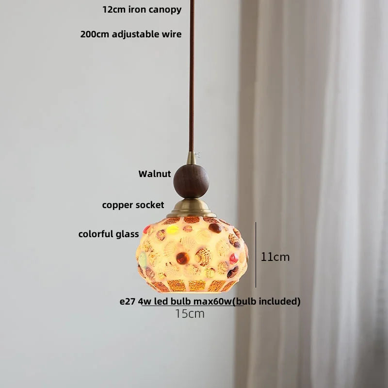 suspension en verre coloré avec fil de bois réglable moderne
