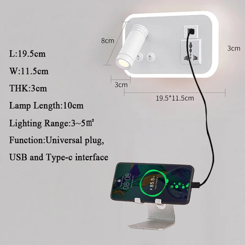 lampe de chevet murale led avec port usb et interrupteur rotatif - vue 5 sur 14