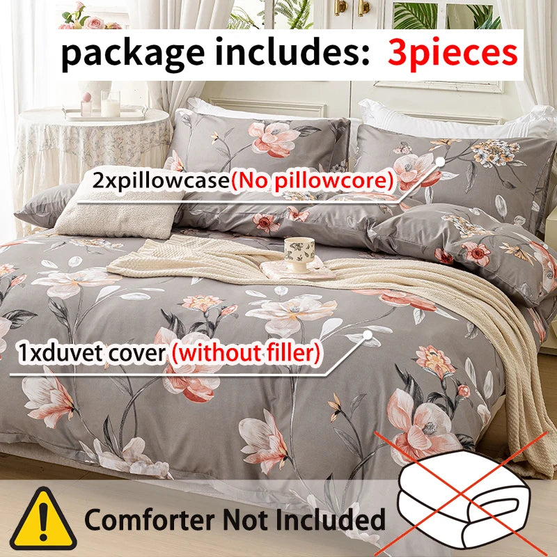 housse de couette et taies d'oreiller à motif floral