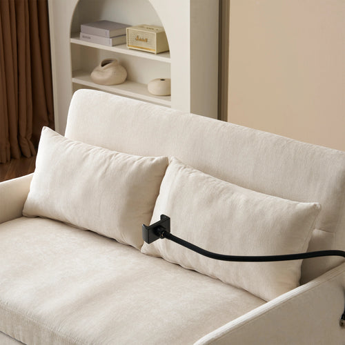 Modern double folding sofa bed, multi-functional with adjustable backrest, cell phone holder & USB charging station - vue 6 sur 6