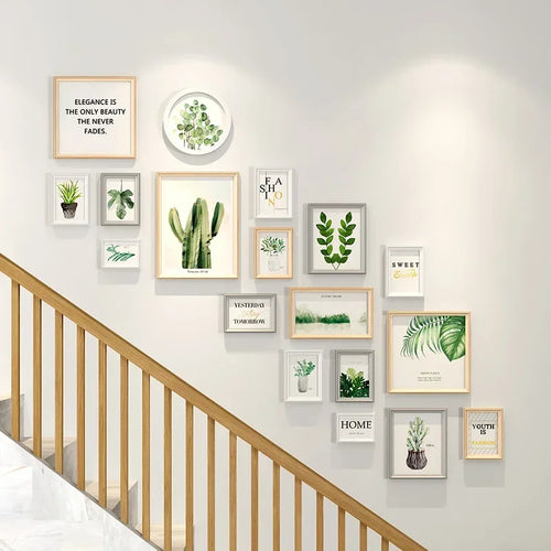 Minimalist Wooden Staircase Photo Wall Frame Set, Nordic Style, Gallery Wall Decor, Hallway Photo Frames and Background - vue 8 sur 7