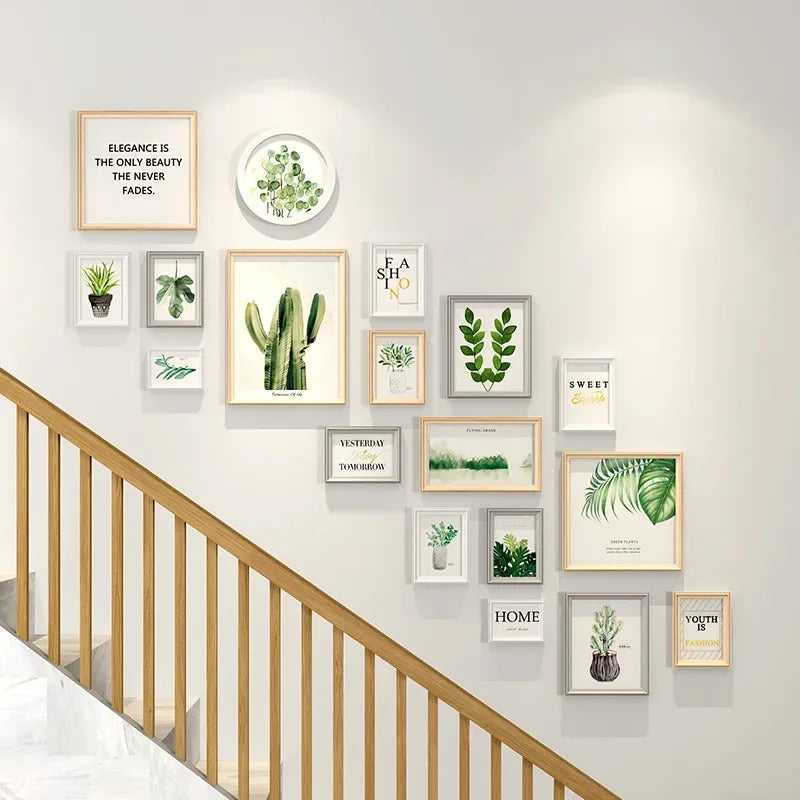 Minimalist Wooden Staircase Photo Wall Frame Set, Nordic Style, Gallery Wall Decor, Hallway Photo Frames and Background - vue 7 sur 7