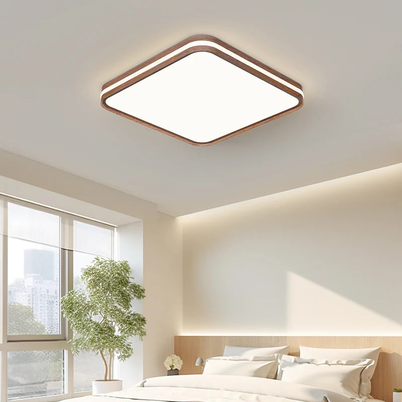 Minimalist nordic wooden ceiling light with modern LED lighting - vue 4 sur 12