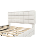 Upholstery bed, 140x200cm, bed with slatted frame (without mattress), bed with four drawers, minimalist style, linen, beige