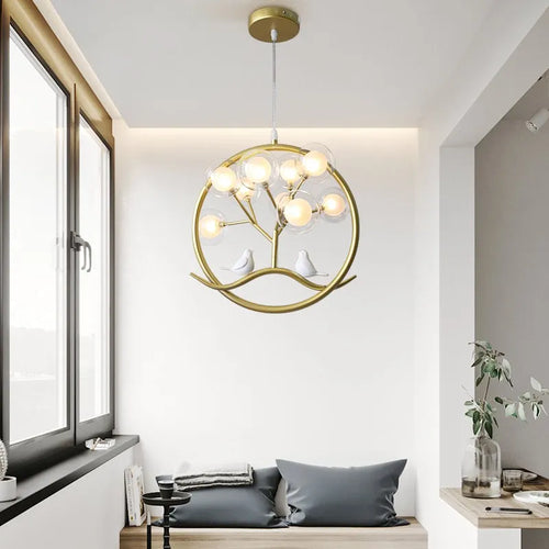 lustre design nordique cage à oiseaux branche d'arbre halo - vue 4 sur 12
