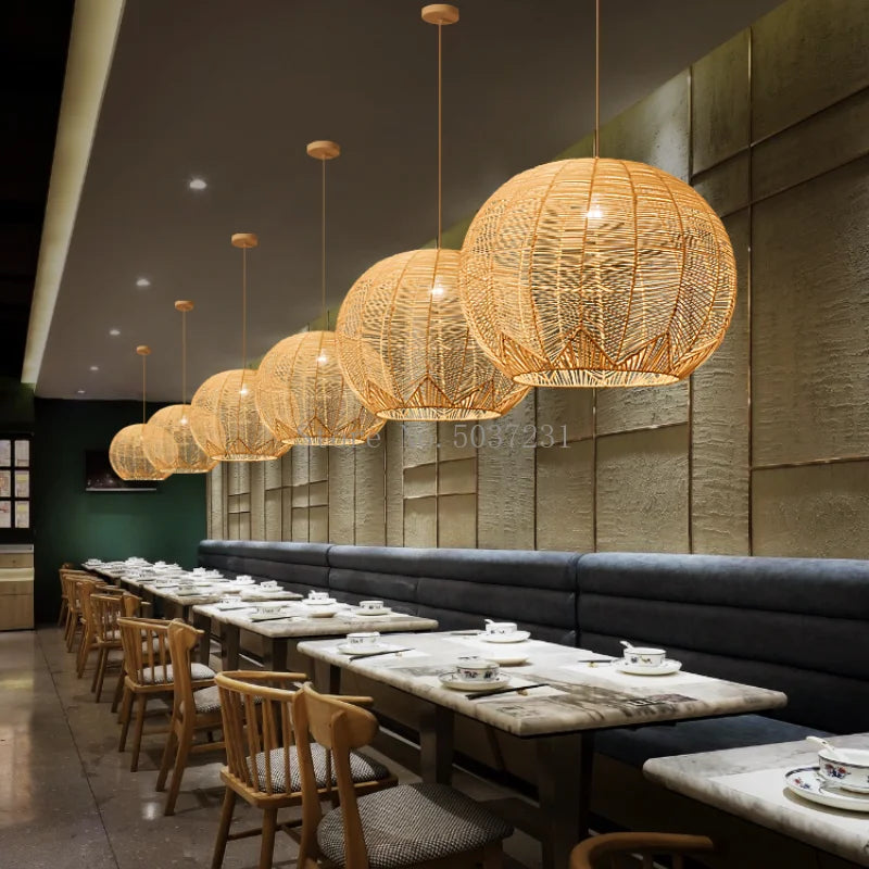 suspension lumières en bambou chinois japonais zen créatif rotin