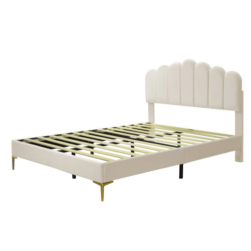 Upholstered Bed 140x200 cm, Bed Frame With Headboard And Slatted Frame, Adult-Youth In Skin-Friendly Velvet Fabric - vue 5 sur 6