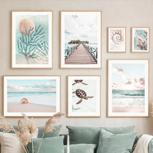 toile murale coquillages et corail pour décoration intérieure