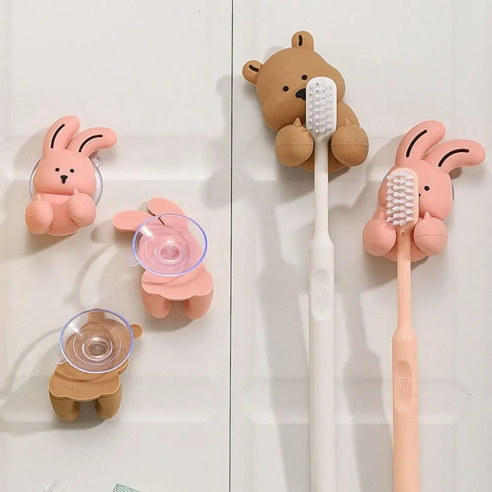porte-brosse à dents lapin en silicone avec ventouse et crochet rangement - vue 5 sur 8