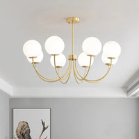lustre moderne en verre avec luminaire suspendu et structure métallique